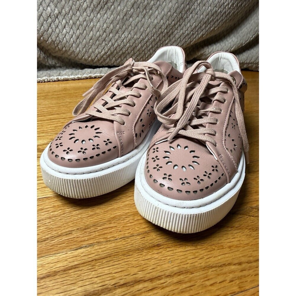 Ted Baker Women's Cwisp Laser Cut Platform Leather Sneakers Dusky Pink Sz 5.5